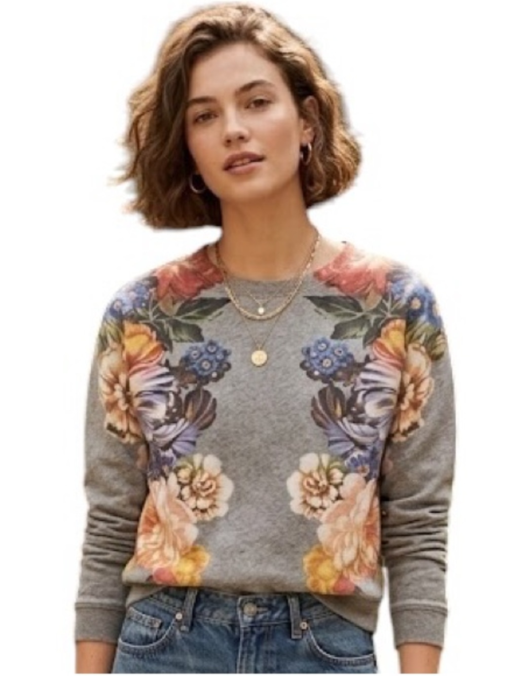 J. Crew Dutch Floral Gray Sweatshirt with Floral Accents